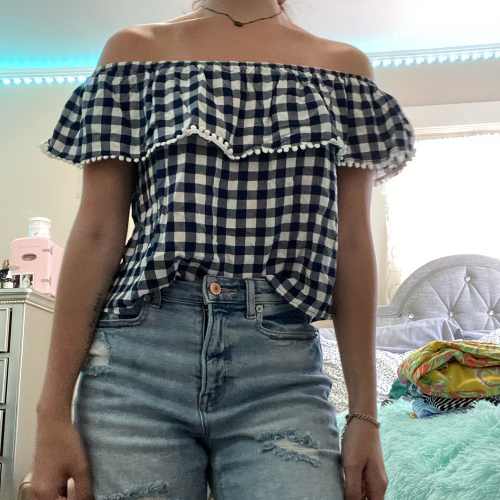 Plaid Cropped off shoulder top